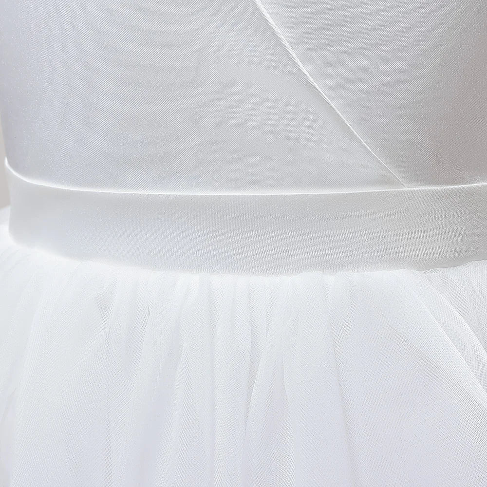 Girl Long White Bridesmaid Dresses For Wedding Prom Gown Big Bow Girls Party Dress Kids First Communiom Formal Evening Vestidos Good Vibrations
