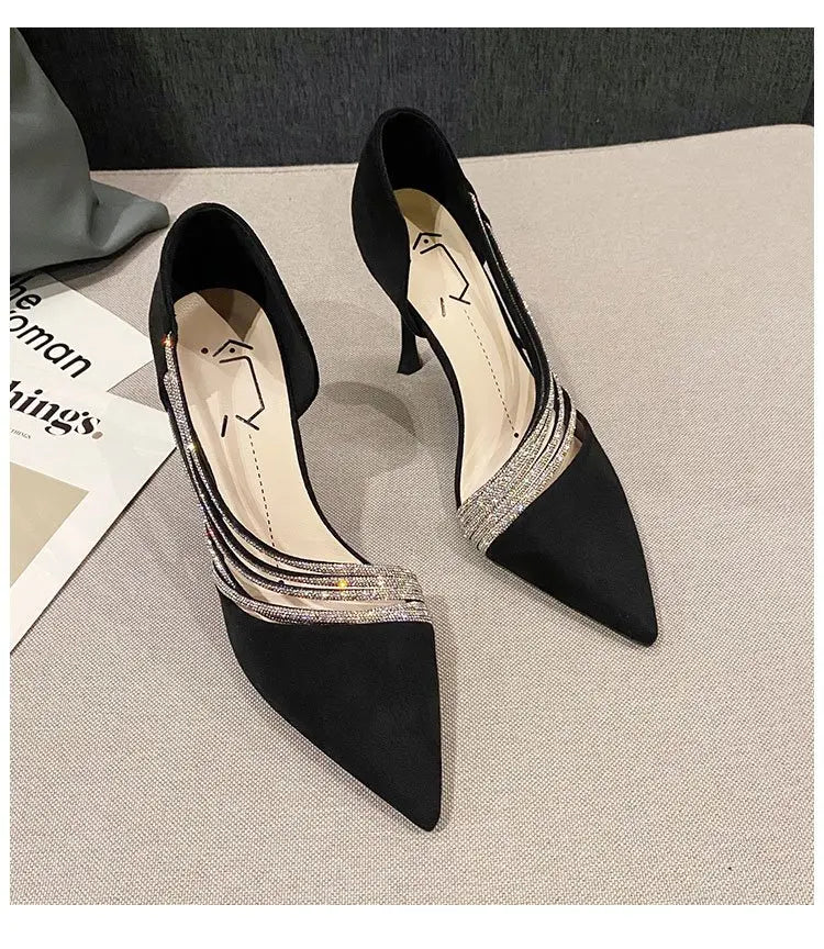 Women Evening Party High Heels New Pumps Elegant Ladies Pointed To Black Strappy Stripper Shoes for Women Good Vibrations