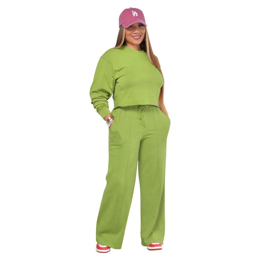 Women Clothing Sets Pullover Top+Pants 2Pcs Suits Winter Thicken Warm Outfits Solid Color Female Casual Tracksuit Good Vibrations