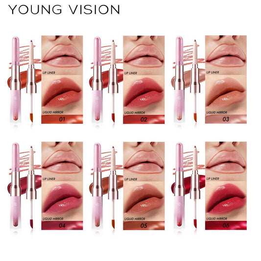 YOUNG VISION 6 Color Double-ended Lip Liner and Lip Gloss Shaping Waterproof to Create Beautiful Lip Makeup Good Vibrations