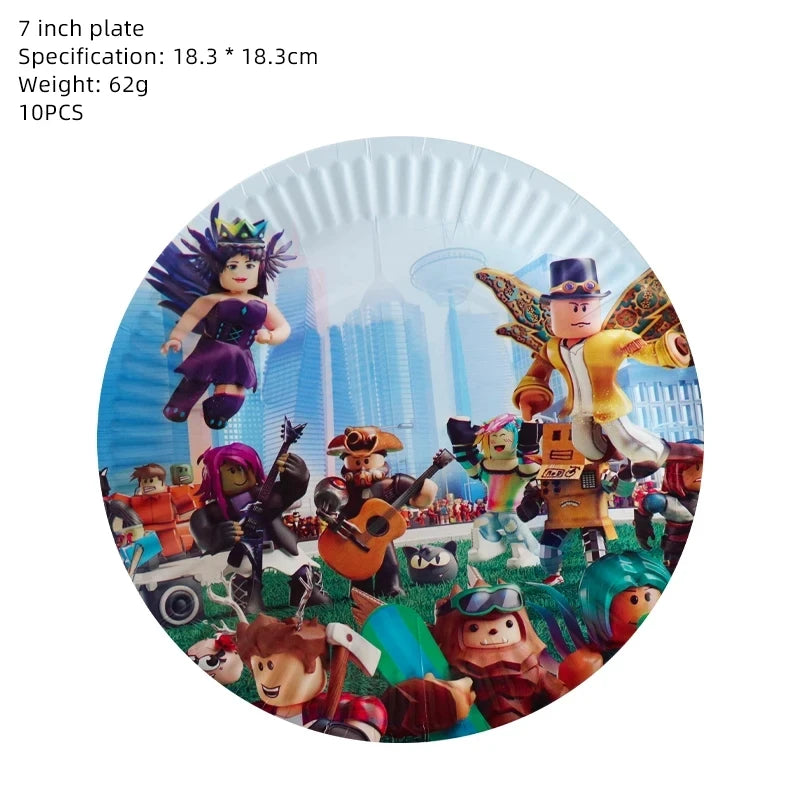 139PCS Roblox Birthday Decoration Party Kit Disposable Tableware Set Roblox Game Tablecloth Balloon Gift Bag Kids Party Supplies Good Vibrations