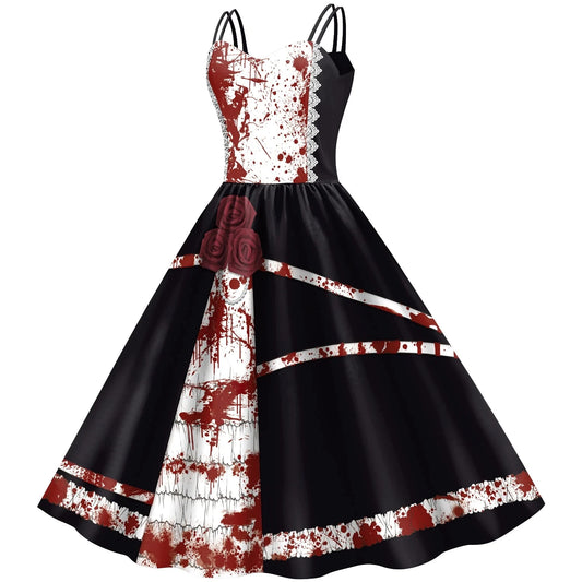 Halloween Holidays Party Rockabilly Dress DRESSES Big Swing Robe Vintage Ladies Gothic Rose print 3D autumn Festival Costumes Good Vibrations