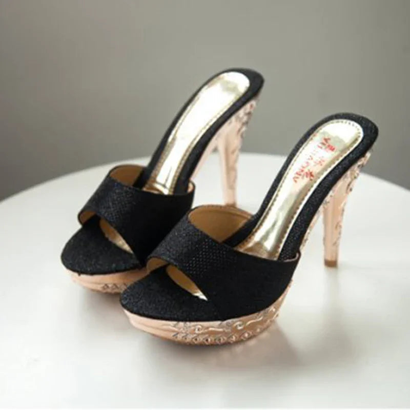 Summer Women Sandals Rhinestone Women Shoes Sexy High Heels Shoe Ladies Sandalias Gold Silver Women Slippers Heeled Sandals Sexy Good Vibrations