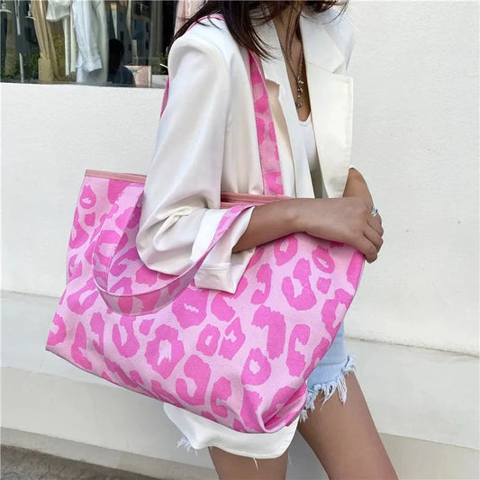 Designer Women's Shoulder Bags Brand Handbags Fashion Large Capacity Leopard Canvas Bags Luxury Shopping Tote Bag Female Purses Good Vibrations