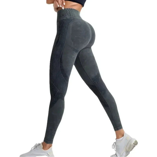 Women Seamless Gym High Waist Yoga Pants Hip Lifting Outdoor Sports Tight Waist Letter Sand Washed Pants Exercise Yoga Leggings Good Vibrations