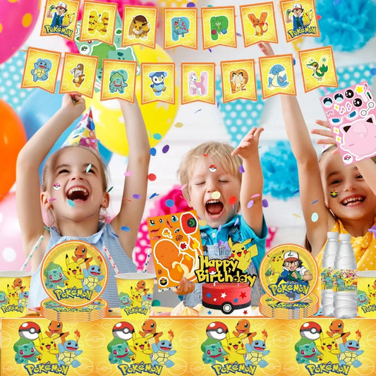 Pokemon Birthday Party Decorations Pikachu DIY Sticker Tableware Plate Tablecloth Baby Shower Kids Favors Gifts Party Supplies Good Vibrations
