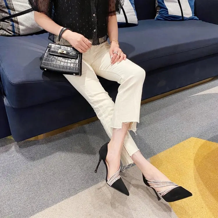 Women Evening Party High Heels New Pumps Elegant Ladies Pointed To Black Strappy Stripper Shoes for Women Good Vibrations