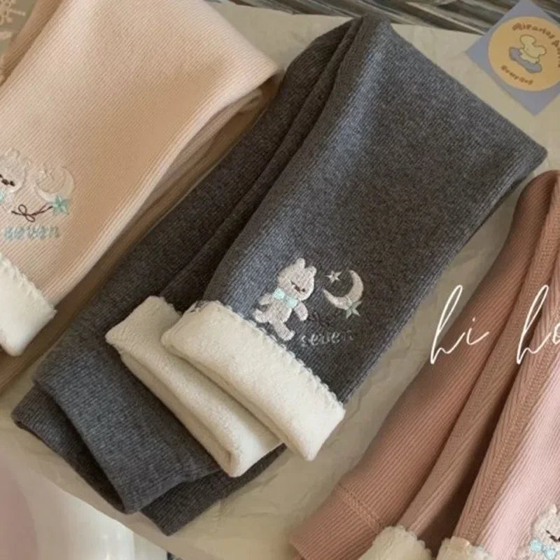 Girls Fleece Leggings Autumn WInter Korean Velvet Warm Pants 1-6Years Old Girl Casual Thicken Trousers Good Vibrations
