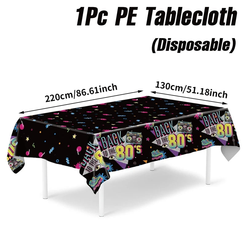 80s 90s Party Table Covers Disposable Plastic Tablecloth Back to The 80s 90s Party Supplies Decoration 80s 90s Theme Table Decor Good Vibrations