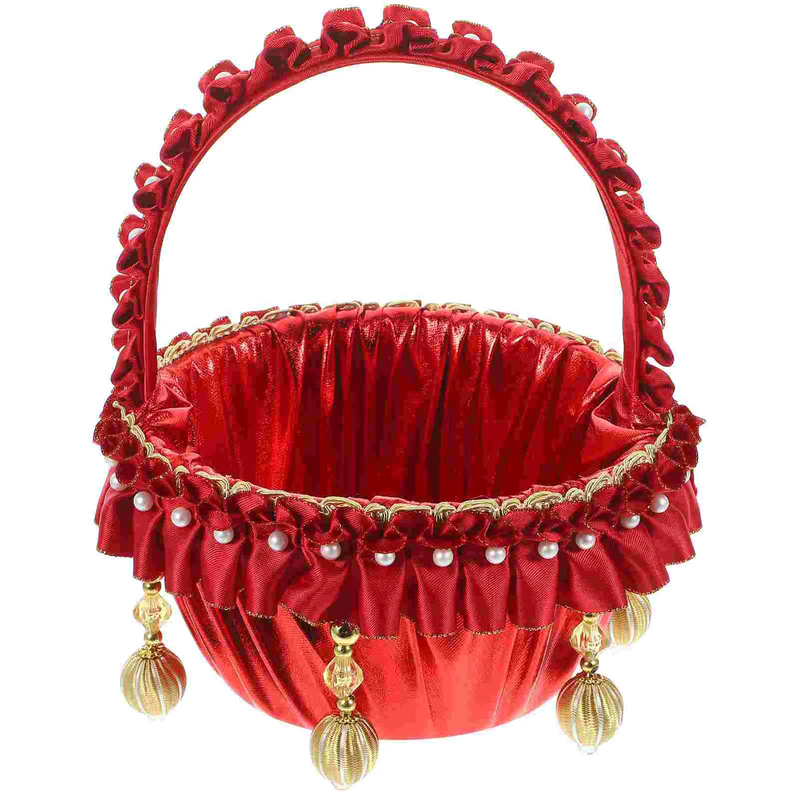 Pearl Flower Girl Basket Red Baskets Roses Small Rustic Wedding Elegant Vintage Good Vibrations