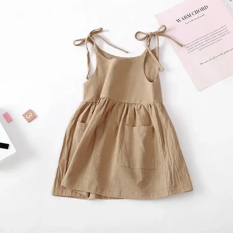 Summer Toddler Girl Dress Solid Cotton Sleeveless Children Dress Kids Sundress Slip Dress Fashion Girls Clothing Good Vibrations