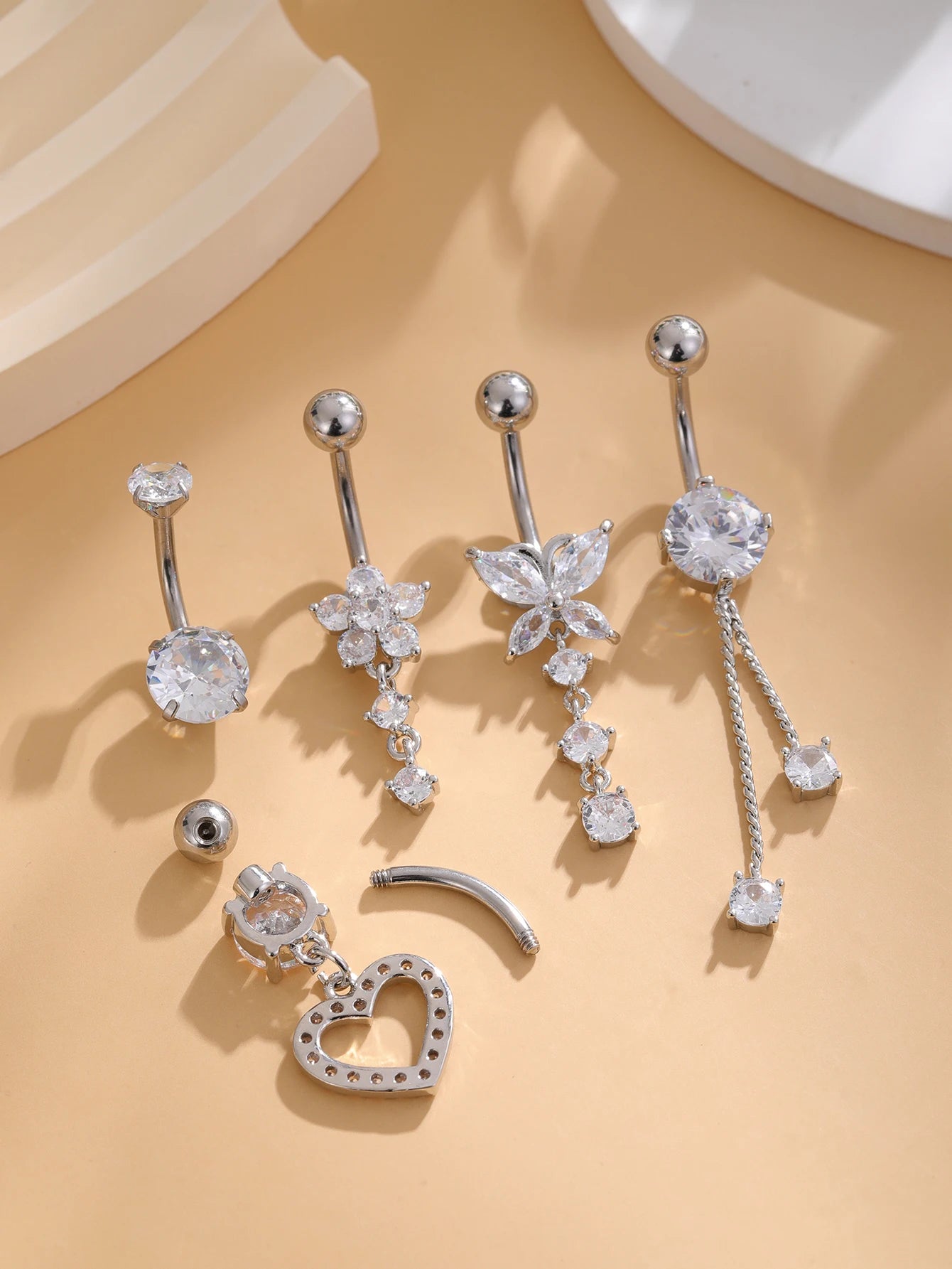 3-5pcs/Lot Belly Button Ring Sets Heart Butterfly Flower Dangled Belly Piercing Nombril 14G Curved Navel Rings Jewelry for Women Good Vibrations Adult Super Store