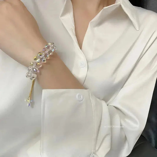 Stylish Multicolored Artificial Crystal Bracelet Fashion Shiny Handmade Charm Stone Beads Bracelet for Women Jewelryساعات نسائية Good Vibrations