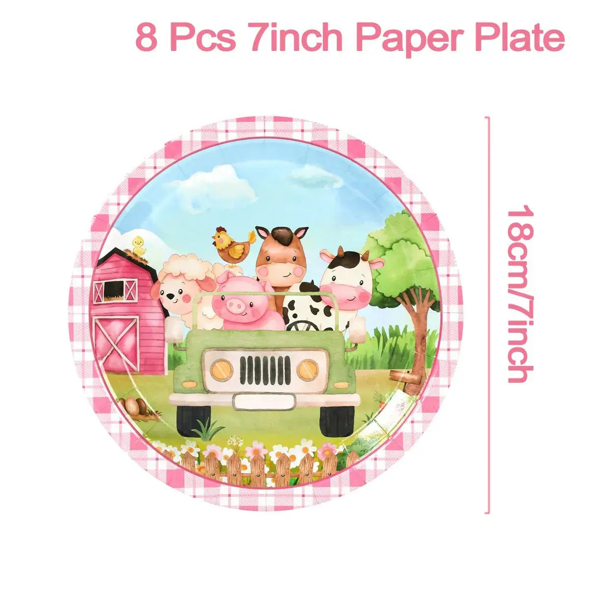 Pink Farm Party Birthday Decorations Disposable Tableware Paper Plates Cups Napkin Baby Shower Kids Girls Birthday Party Decor Good Vibrations