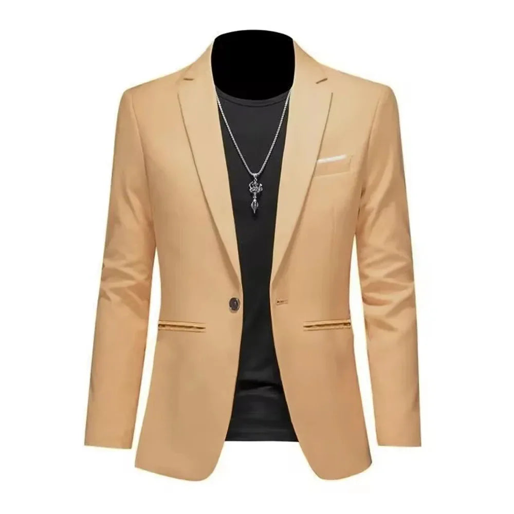 Men's Trendy Leisure Boutique Suit Jacket Autumn Casual Business Slim Fit Non-ironing Single Button Suit Solid Formal Blouse Good Vibrations