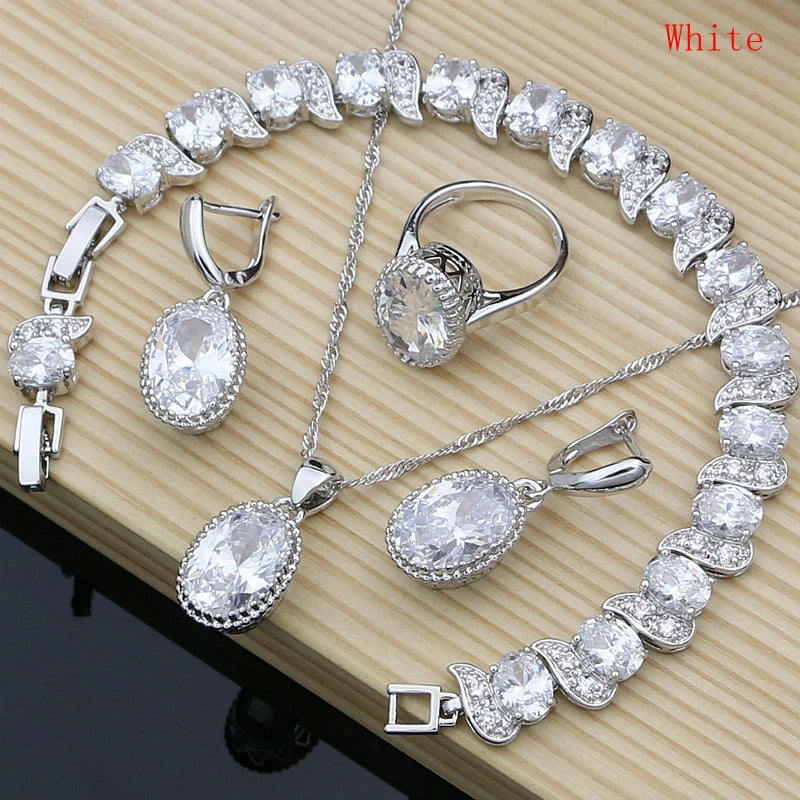 LMFAELECA 925 Silver Women Jewelry Sets Blue Sapphire Earrings Necklace Ring Bracelets Set Gift for Mom/Wife/Sister/Best Friend Good Vibrations