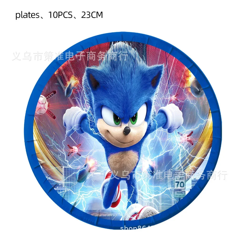 New Sonics Birthday Party Decorations Kids Party Supplies Paper Cups Tablecloth Cake Toppers Backdrop Baby Shower Decoration Good Vibrations