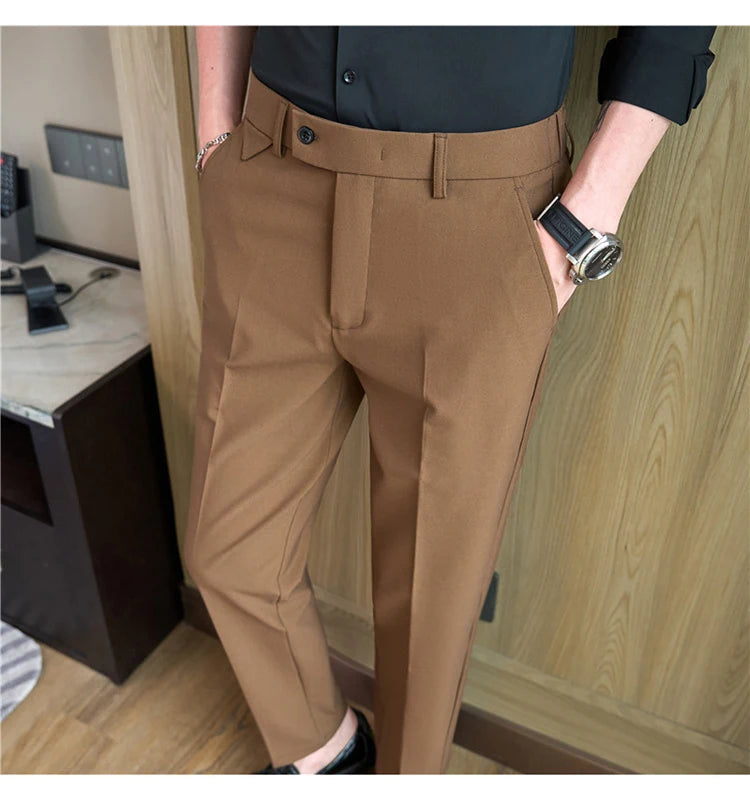 Men Suit Pants 2025 Autumn Elastic Waist Solid Slim Fit Dress Pants Office Business Casual Trousers High Quality Men's Clothing Good Vibrations
