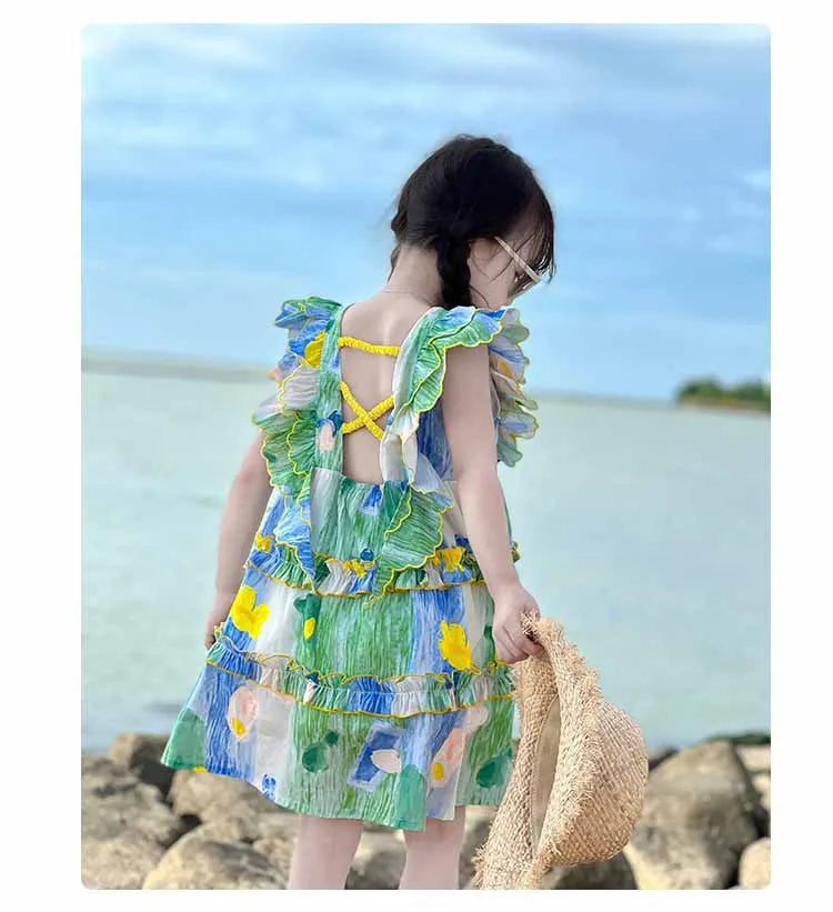 Girls sweet dress summer children backless princess skirt children's dress 3-8 years old children's clothing girls floral dresse Good Vibrations
