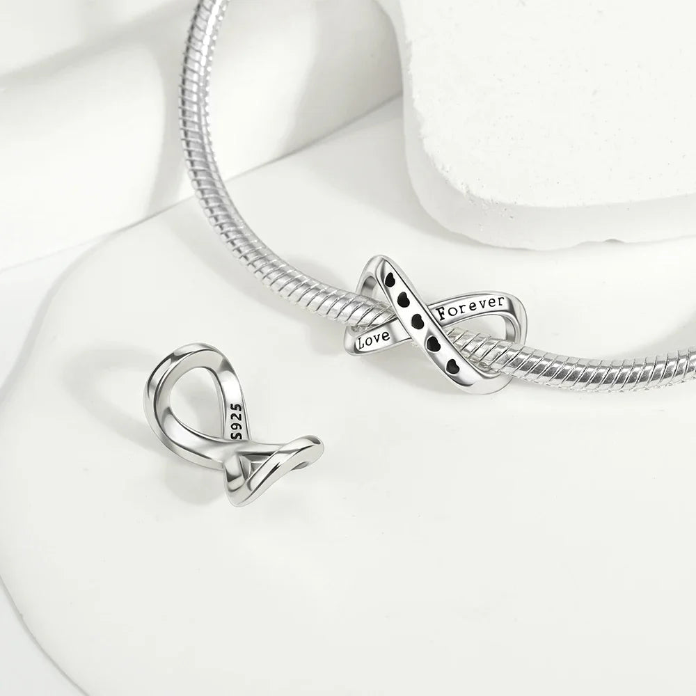 925 Sterling Silver Forever Family Infinite Love Beaded Charm Fit Original Bracelet Diy Fine Jewelry Making Gift Good Vibrations