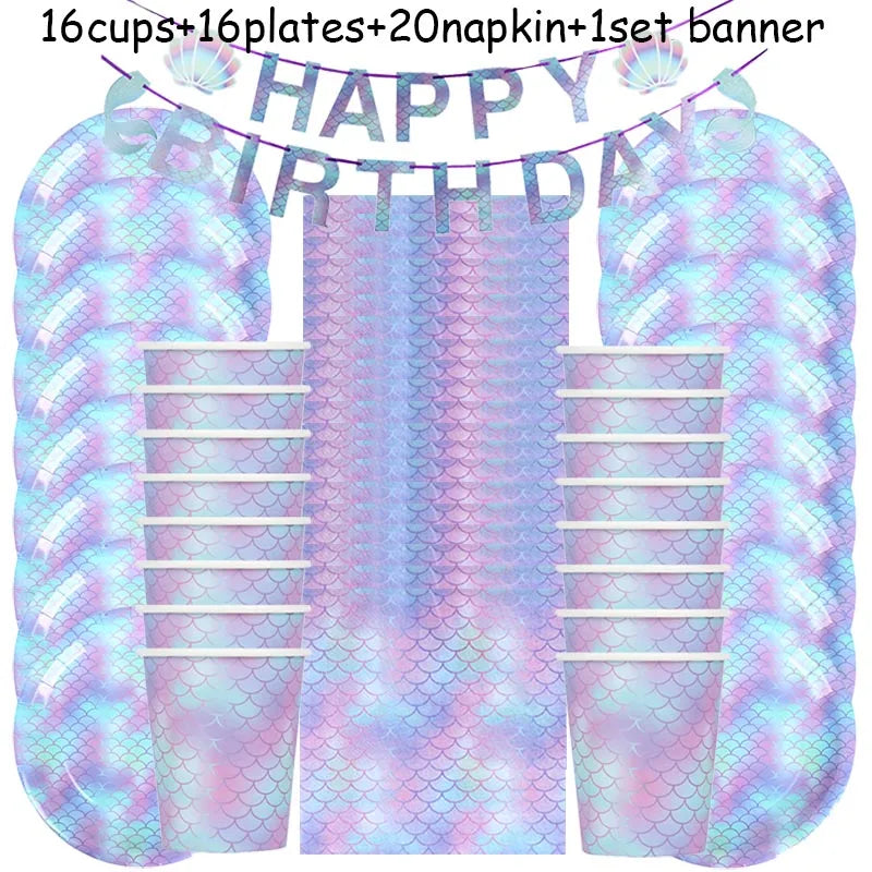 Mermaid Party Decorations Supplies Mermaid Disposable Plates Cup Napkins Set for Girls Baby Shower Mermaids Princess Birthday Good Vibrations