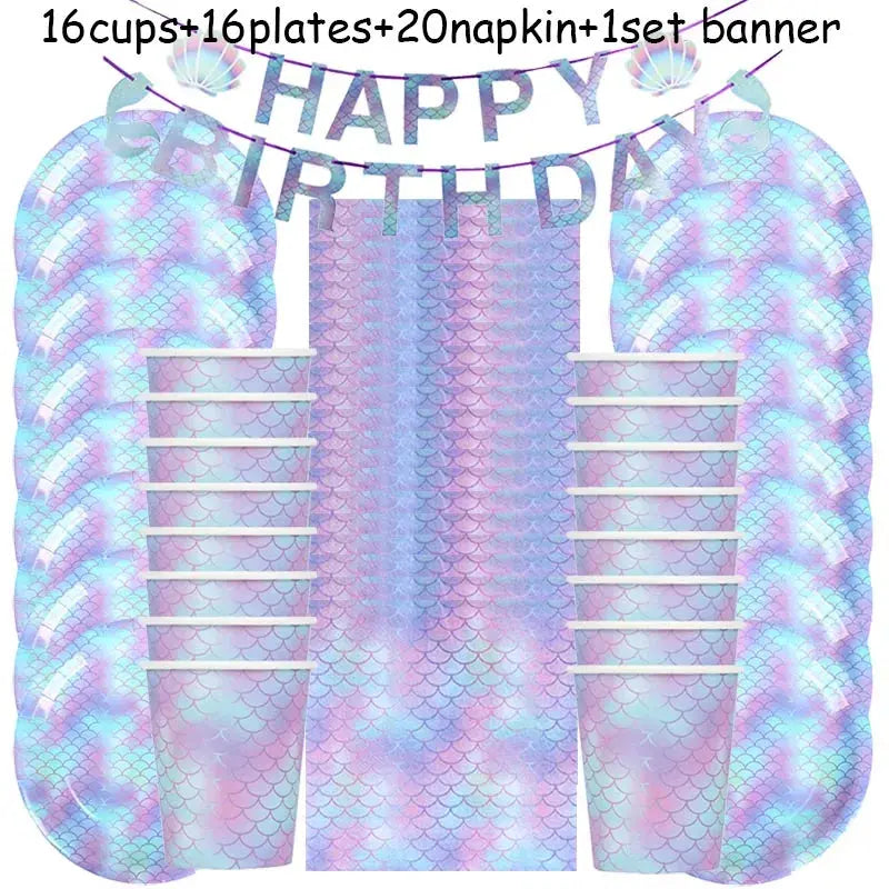 Mermaid Party Decorations Supplies Mermaid Disposable Plates Cup Napkins Set for Girls Baby Shower Mermaids Princess Birthday Good Vibrations