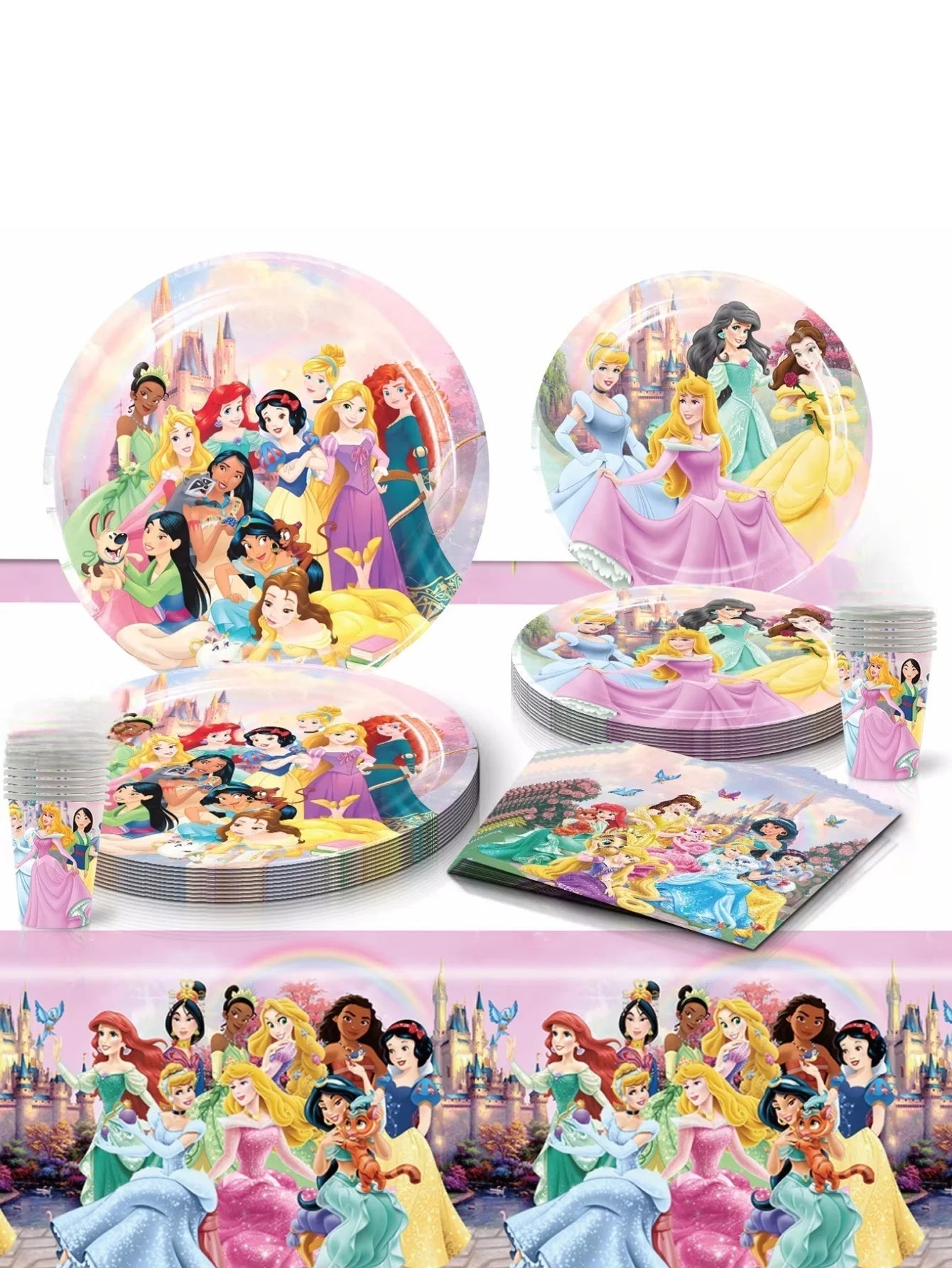 1/10/20pcs Princess Birthday Party Supplies Decor for Woman Princess Birthday Plates Paper Cups Princess Tablecloth Party Good Vibrations