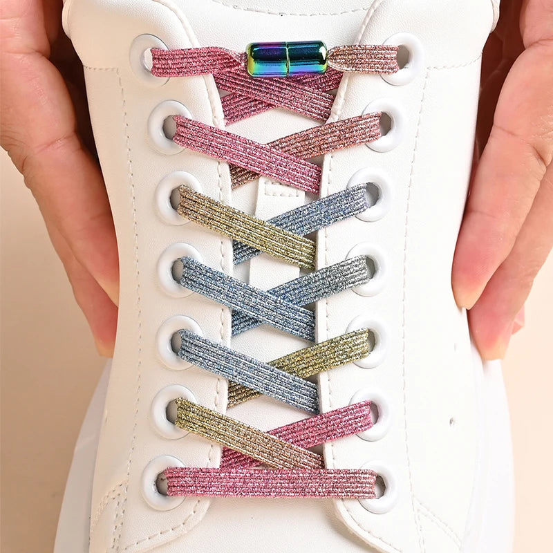 1Pair No Tie Shoe Laces Colorful Buckle Shoelaces Pearl Light Colorful Fashion Without Ties Elastic Laces Sneaker Kids Adult Good Vibrations