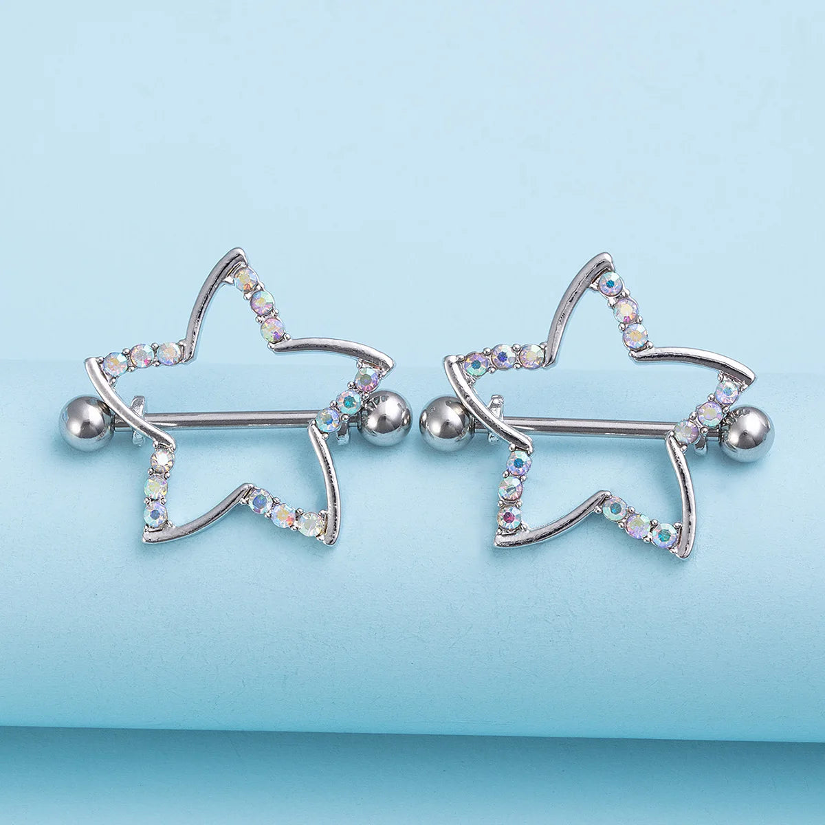 2pcs Nipple Ring Barbell Rhinestone Paved Star Shape Nipplerings Piercing Stainless Steel 14G Nipple Rings Shields Body Piercing Good Vibrations Adult Super Store