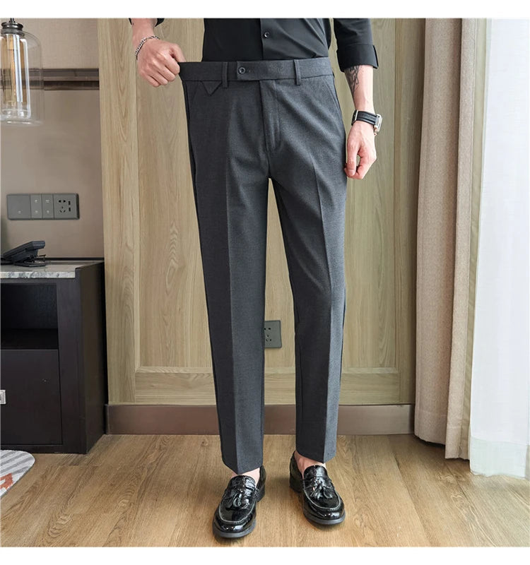 Men Suit Pants 2025 Autumn Elastic Waist Solid Slim Fit Dress Pants Office Business Casual Trousers High Quality Men's Clothing Good Vibrations