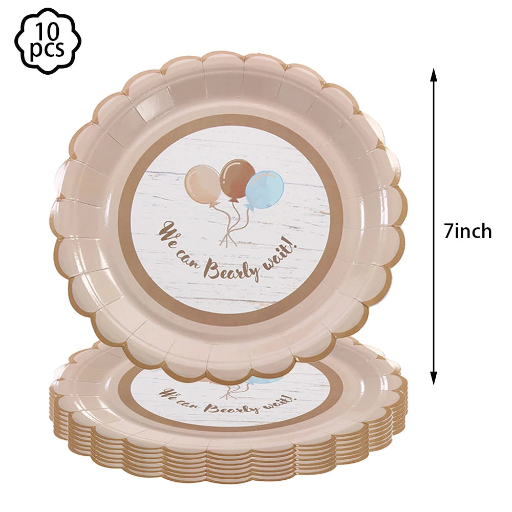 Baby shower Teddy Bear Birthday Party Plates Cup Tableware Kids 1st Birthday Party Decor Teddy Bear Balloon Birthday Party decor