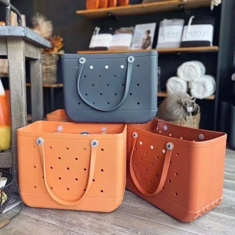 XL Extra Large Beach Bag EVA Rubber Waterproof Beach Travel Picnic Storage Basket Women Shopping Handbag Sac Jelly Tote Bag Good Vibrations