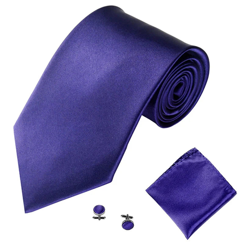 Fashion Men Women Tie Set 10CM 4'' Wedding Accessories Black White Red Blue Gray Yellow Pink Purple Cufflinks Hanky Necktie Sets Good Vibrations