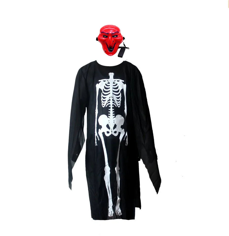 scary halloween costumes adults fantasia cosplay masque LED scream ghost horror mask children black skeleton costume suit Good Vibrations