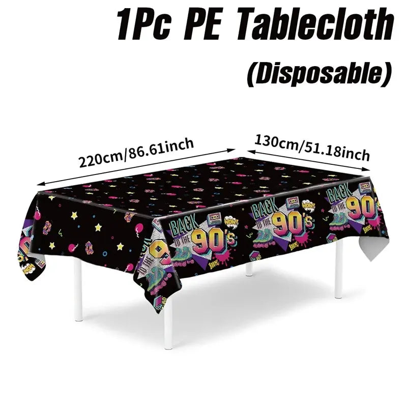 80s 90s Party Table Covers Disposable Plastic Tablecloth Back to The 80s 90s Party Supplies Decoration 80s 90s Theme Table Decor Good Vibrations