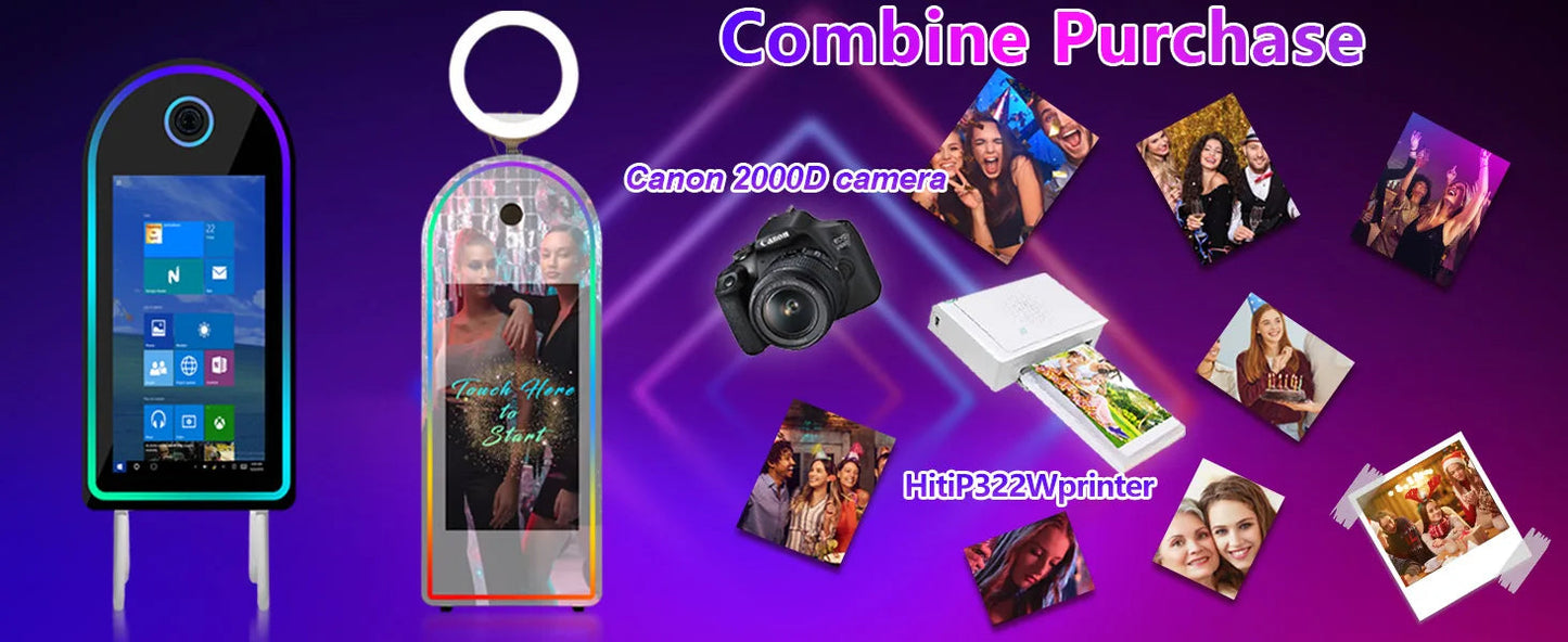 Selfie 45 Inch Photobooth with 32 Inch Mirror Touch Screen Photo Booth Magic Mirror Booth Machine for Weddings Parties Events Good Vibrations