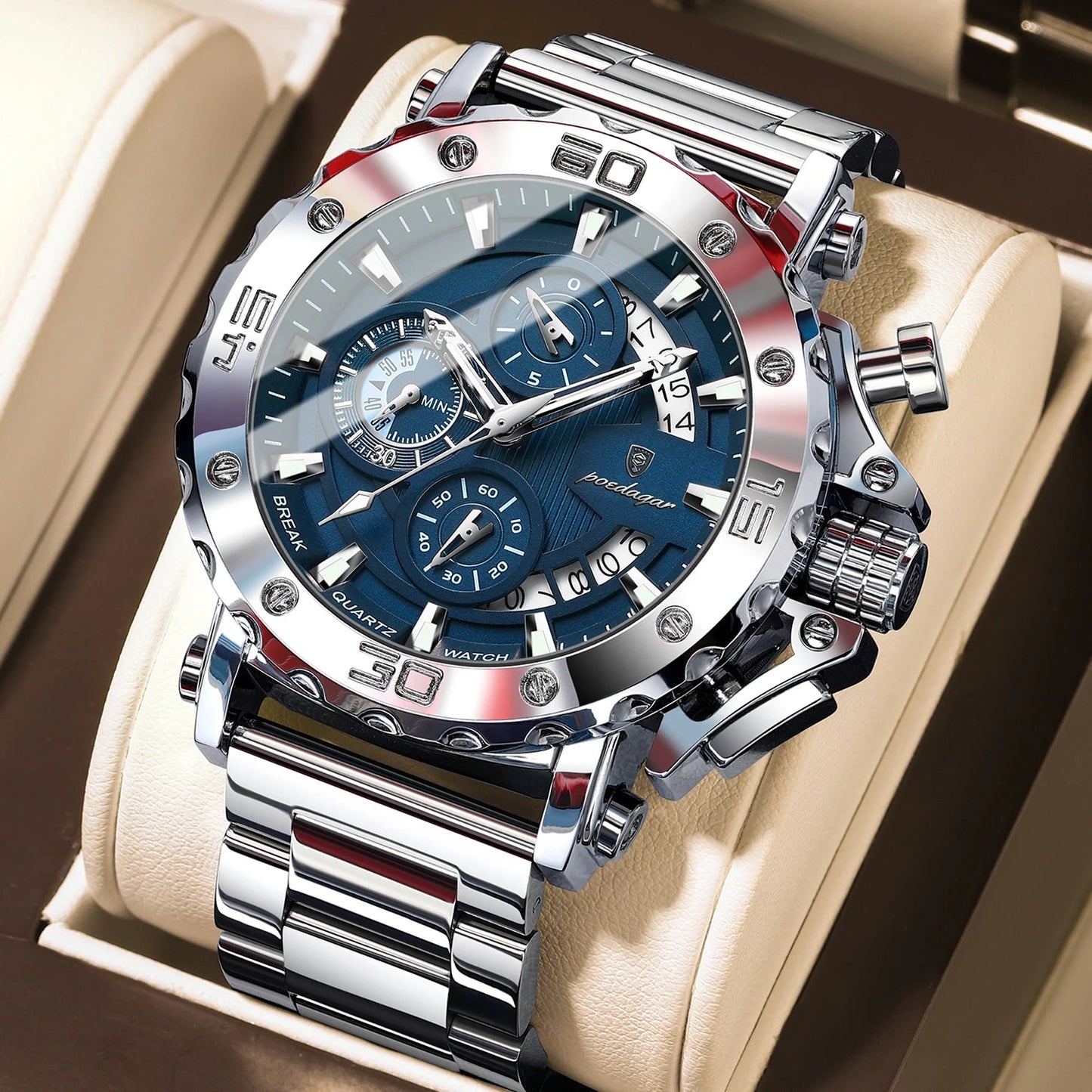 POEDAGAR Luxury Watch For Men Calendar Luminous Waterproof Man Clock Male Chronograph Stainless Steel Men's Quartz Watches Reloj Good Vibrations
