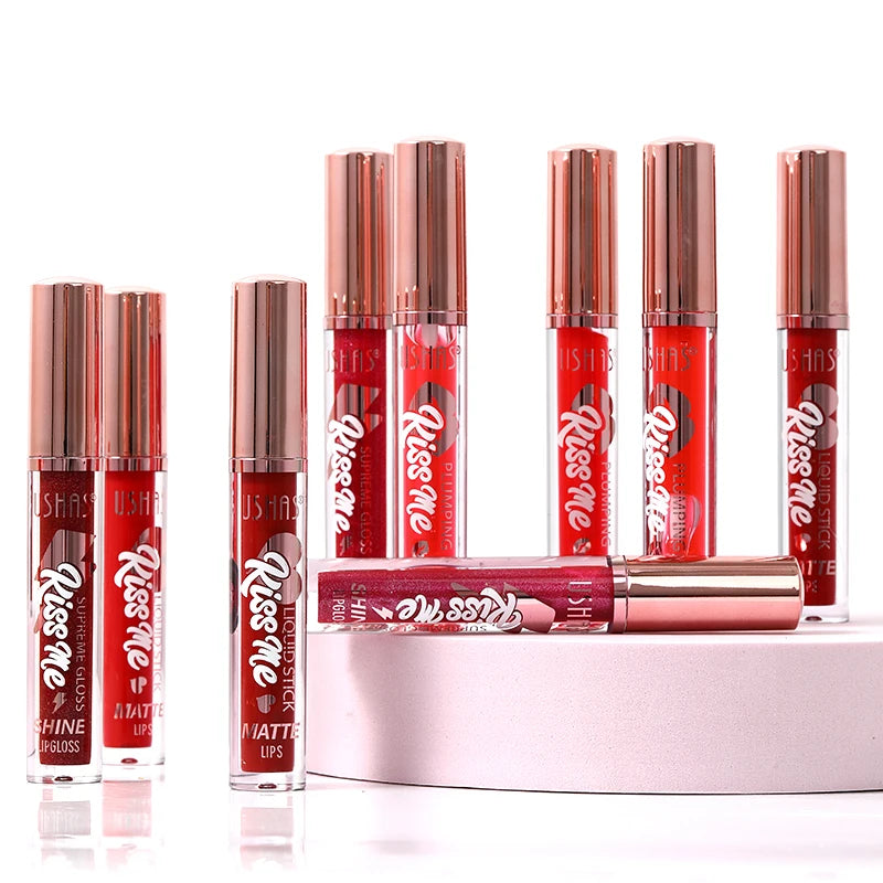 USHAS 3 Pcs/Set Lip Gloss Set, Matte and Glossy Lip Glaze Suit, 3 Different Colors in 1 Set, Perfect Gift for Girls&Women Good Vibrations