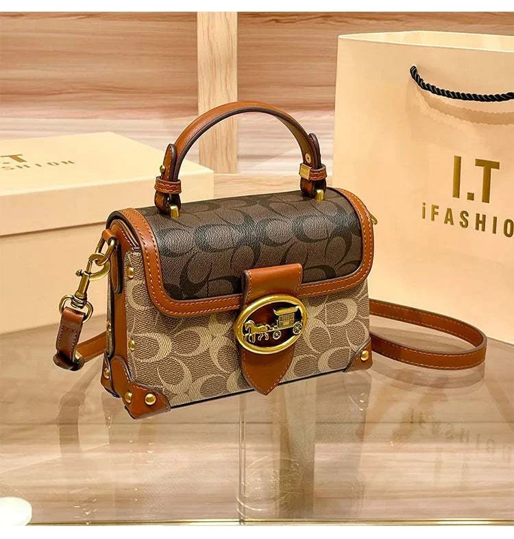 New minimalist and fashionable small handbag, contrasting color women's bag, high-end carriage crossbody bag, portable box bag Good Vibrations