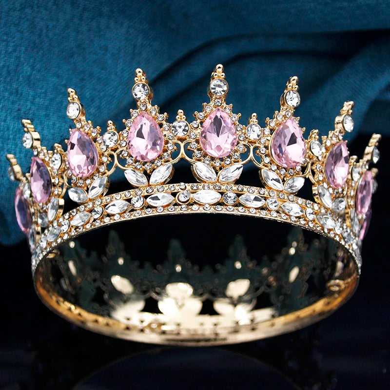 Queen King Wedding Crown Round Tiaras and Crowns Bride Diadem Birthday Party Cake Topper Jewelry Hair Accessory Good Vibrations