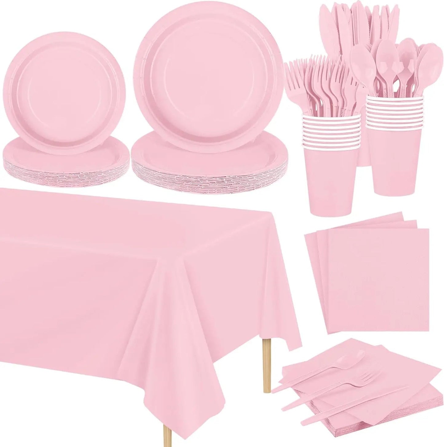 Light Pink Party Supplies Disposable Dinnerware Set Include Plates and Cups Napkins Tablecloth for Birthday Party Decorations Good Vibrations