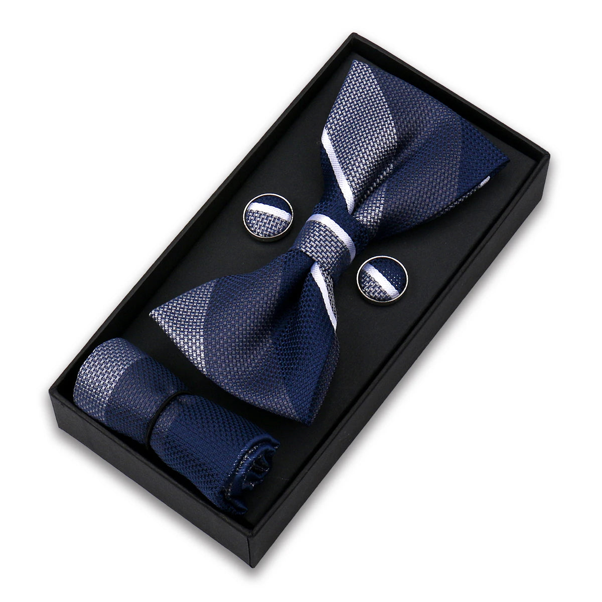 Bowtie For Men Set Gift Box Business Gift Fashion Bow Tie Pocket Square Cufflinks Set Bowtie 3pcs For Wedding Hanky Cravata Neck