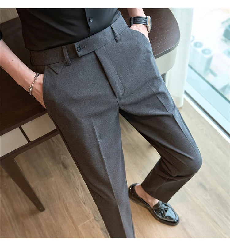 Men Suit Pants 2025 Autumn Elastic Waist Solid Slim Fit Dress Pants Office Business Casual Trousers High Quality Men's Clothing Good Vibrations