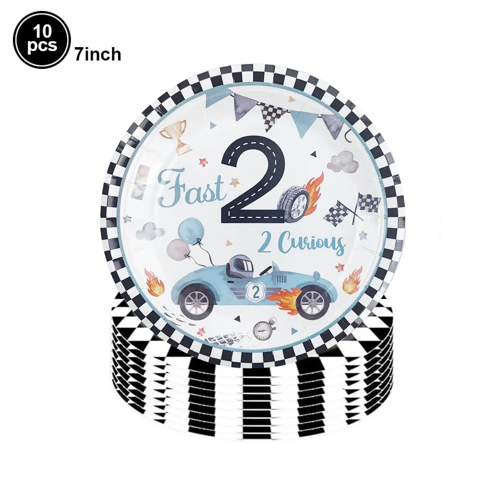 Race Car Party Tableware Plates Napkins Cup Two Fast Birthday Party Supplies Boys Racing Themed Two Years Old Party Decorations Good Vibrations