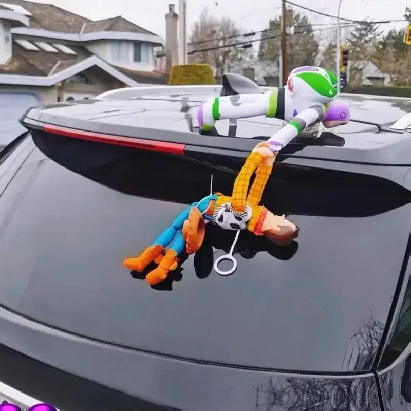 Toy Story Buzz Lightyear Rescue Woody Plush Dolls Auto Car Exterior Decoration Funny Dolls Outside Hang Toy Car Roof Ornament Good Vibrations