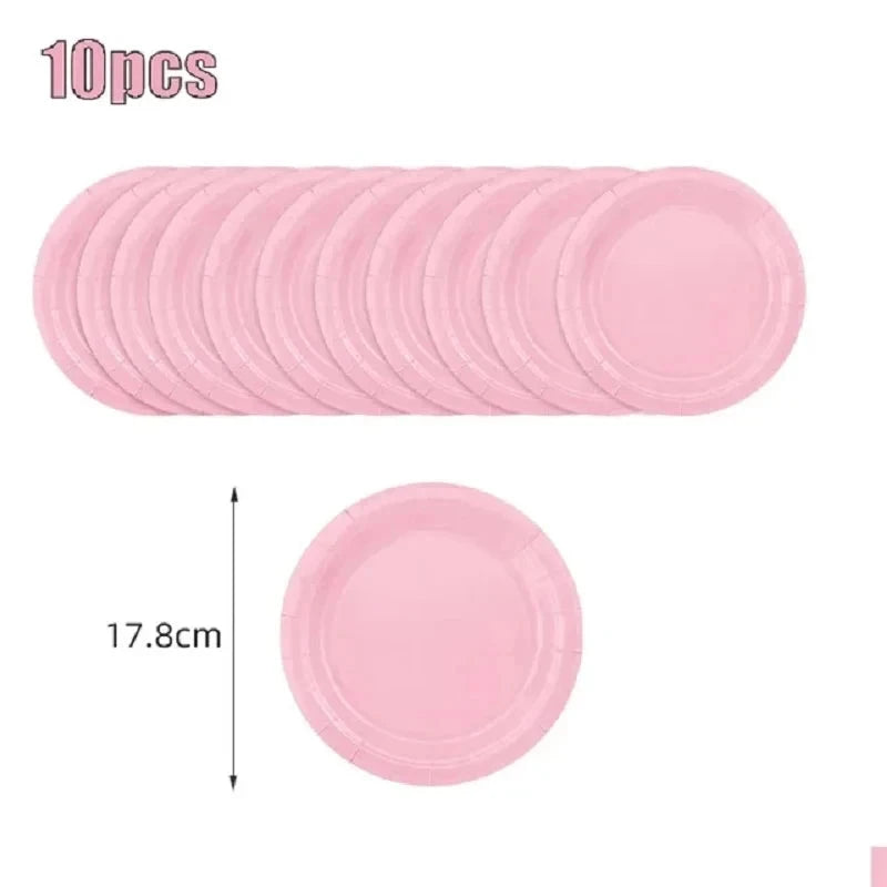Solid Color Party Set Light Pink Tableware Paper Cup Paper Plate Tablecloth Wedding Birthday Bride Party Supplies Decorations Good Vibrations