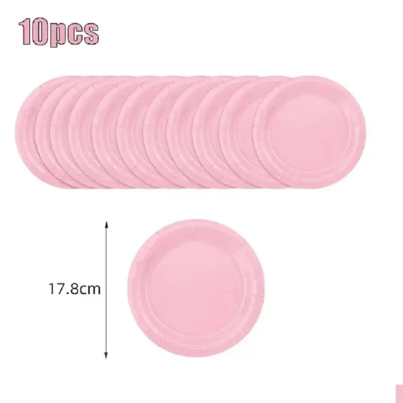 Solid Color Party Set Light Pink Tableware Paper Cup Paper Plate Tablecloth Wedding Birthday Bride Party Supplies Decorations Good Vibrations