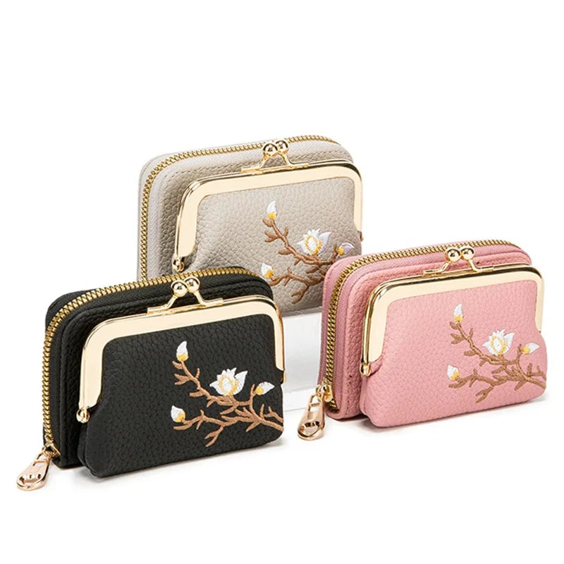 Women's PU Leather Short Wallet - Floral Pattern Large Capacity Purse with Money Hasp, Fashion Card Holder Coin Purse Good Vibrations