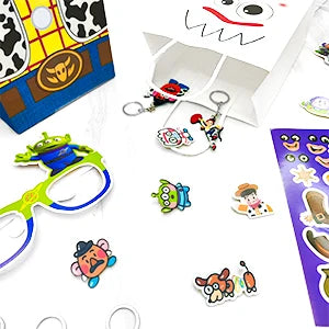 Cartoon Party Favors for Kids, 50pcs Cartoon Birthday Party Favors Set- Cartoon Goodie Bags Key Chains Stickers Photo Props etc Good Vibrations