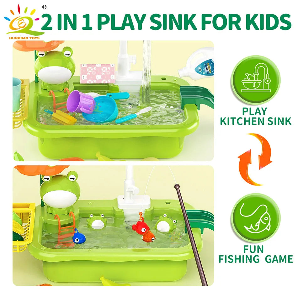 Kids Kitchen Sink Toys Electric Dishwasher Playing Toy With Running Water Pretend Play Food Fishing Toy Role Playing Girls Gift Good Vibrations